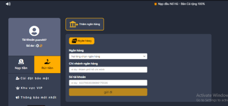 Liên kết ngân hàng để nạp tiền N88