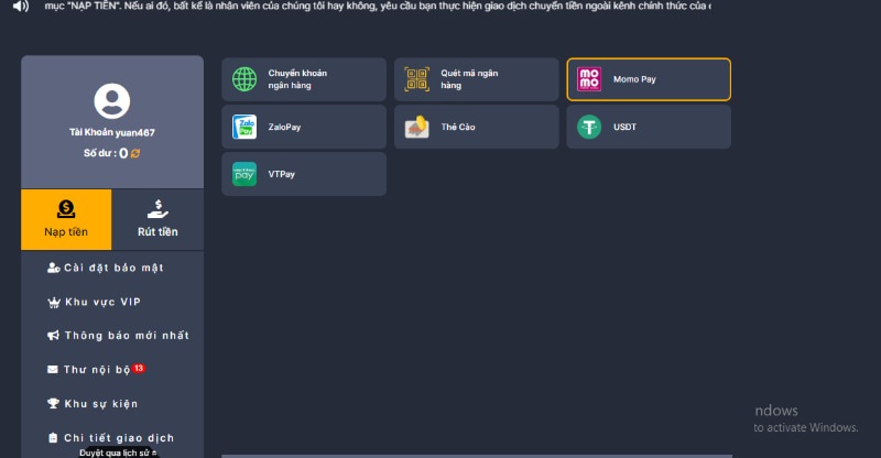 Nạp tiền N88 qua ví điện tử