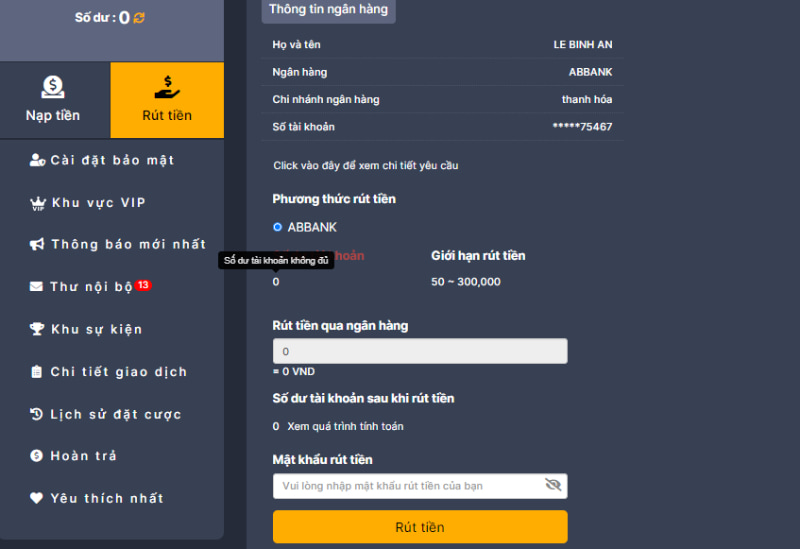 Xác nhận rút tiền sau khi đã điền đủ và chính xác thông tin